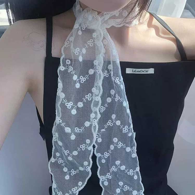 コットンレースリボン ヘアアクセ レディース 3本セット リボンスカーフ シースルー 透け感 かわいい おしゃれ ロングスカーフ レースヘアリボン ヘアアレンジ 雑貨 ファッション小物