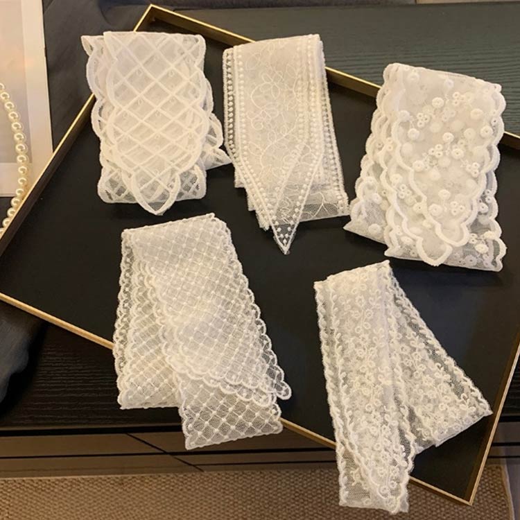 コットンレースリボン ヘアアクセ レディース 3本セット リボンスカーフ シースルー 透け感 かわいい おしゃれ ロングスカーフ レースヘアリボン ヘアアレンジ 雑貨 ファッション小物