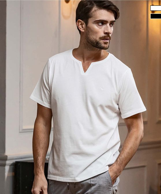 メタルフック キーネック Tシャツ メンズ 長袖 半袖 3色 hr7822 メタルフック キーネック Tシャツ メンズ 長袖 半袖 3色 hr7822