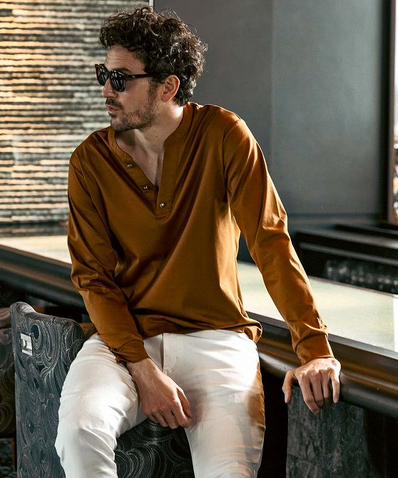 1PIU1UGUALE3 RELAX ウノピゥウノウグァーレトレ リラックス ダブルシルケットヘンリーネックロングTシャツ メンズ おしゃれ かっこいい ブランド ウェア ウノピュウ ウノピュー