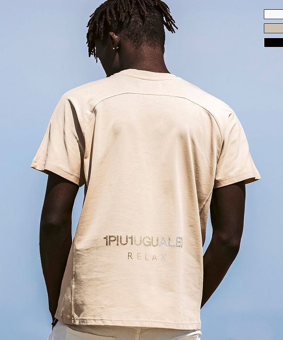 1PIU1UGUALE3 RELAX ウノピゥウノウグァーレトレ リラックス ラインストーンバックサイドロゴ半袖Tシャ..