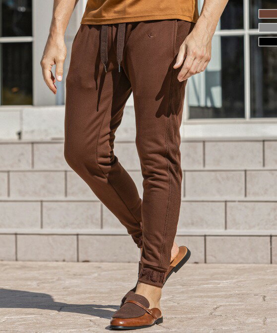 1PIU1UGUALE3 RELAX ウノピゥウノウグァーレトレ リラックス サガラ刺繍リブロゴスウェットジョガーパンツ メンズ おしゃれ かっこいい ブランド ウェア ウノピュウ ウノピュー