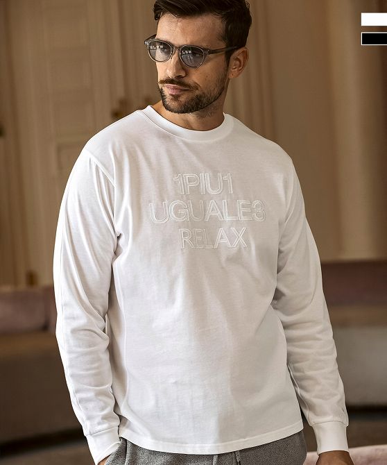 樂天商城 - 1PIU1UGUALE3 RELAX ウノピゥウノウグァーレトレ リラックス ツイルロゴアップリケロングTシャツ メンズ おしゃれ かっこいい ブランド ウェア ウノピュウ ウノピュー