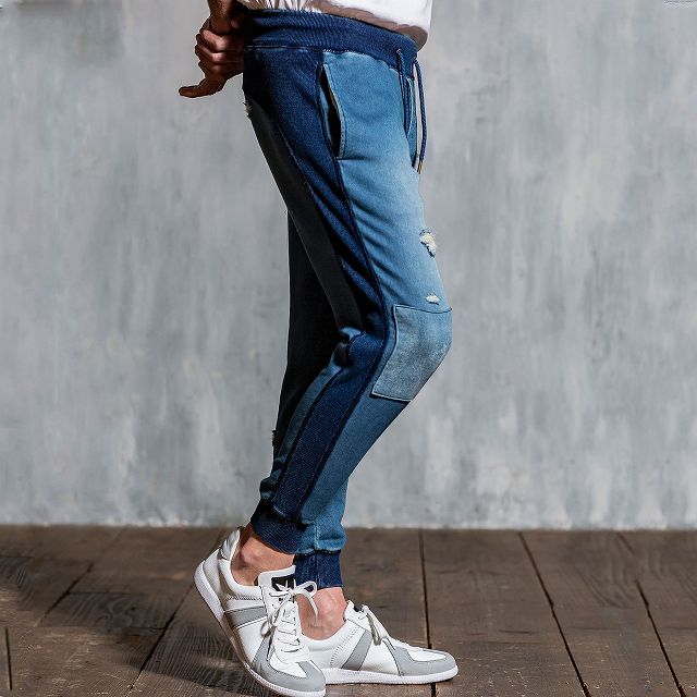 1PIU1UGUALE3 RELAX ウノピゥウノウグァーレトレ ダメージ ジョグパンツ デニムパンツ ジーパン ボトムス ズボン メンズ おしゃれ かっこいい ブランド ウノピュウ