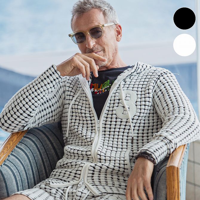 1PIU1UGUALE3 RELAX ウノピゥウノウグァーレトレ 3ロゴ ビッグワッフル ジップパーカー もこもこ ルームウェア 部屋着 メンズ おしゃれ かっ...