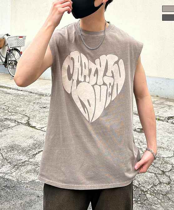 Confirm コンファーム ヴィンテージライク ピグメント加工 アメカジ風 レトロプリントアソート ノースリーブ カットソー ユニセックス メンズ レディース...