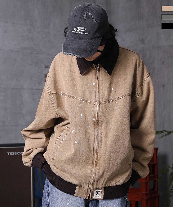 樂天商城 - ILL’S イルズ ビッグシルエット ヴィンテージ加工 バイカラーショートブルゾン メンズ レディース ユニセックス おしゃれ かっこいい ブランド