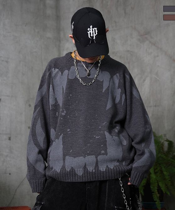 ILL’S イルズ グランジ プリントクルーネックニット メンズ レディース ユニセックス おしゃれ かっこいい ブランド