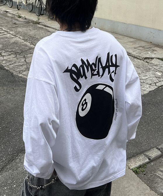 樂天商城 - ILL'S イルズ 8ボール&ダイス ワンポイント刺繍 バックプリント ビッグシルエットロンT カットソー ユニセックス おしゃれ かっこいい ブランド