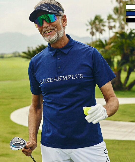 LUXEAKMPLUS リュクスエイケイエムプラス ゴルフ ラインストーン ロゴ 半袖 ポロシャツ メンズ おしゃれ かっこいい ブランド ゴルフウェア スポーツウェア GOLF