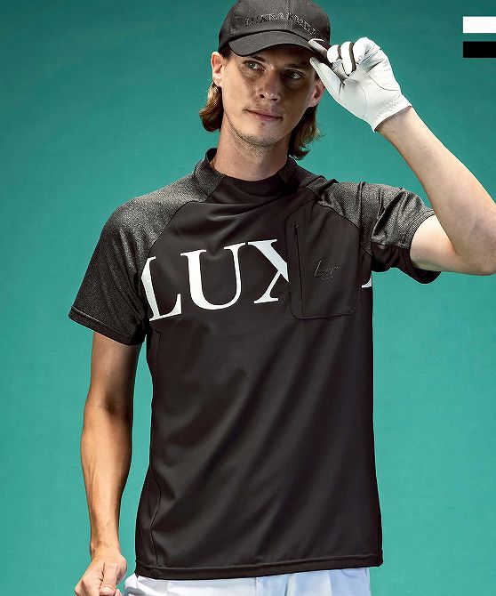 樂天商城 - LUXEAKMPLUS リュクスエイケイエムプラス ゴルフ 配色ロゴ半袖モックネックTシャツ メンズ おしゃれ かっこいい ブランド ゴルフウェア スポーツウェア GOLF