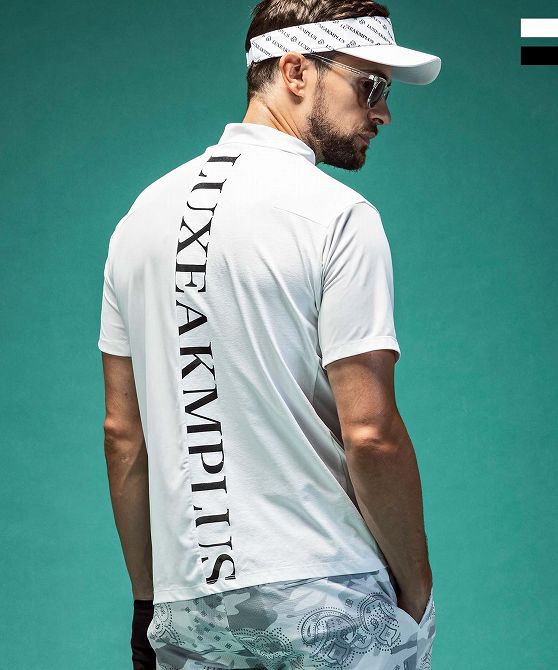 樂天商城 - LUXEAKMPLUS リュクスエイケイエムプラス ゴルフ バックロゴ半袖モックネックTシャツ メンズ おしゃれ かっこいい ブランド ゴルフウェア スポーツウェア GOLF