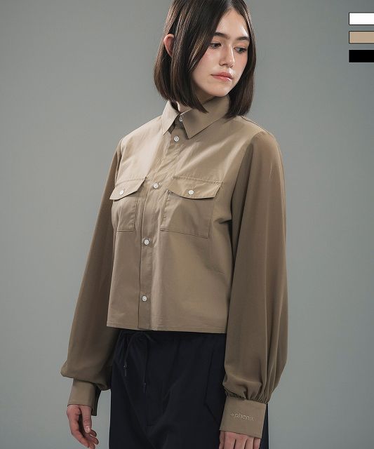 Rakuten - +phenix プラスフェニックス SHEER SLEEVE CROPPED SHIRT シアースリーブ クロップドシャツレディース おしゃれ かっこいい ブランド アウトドア レジャー スポーツウェア