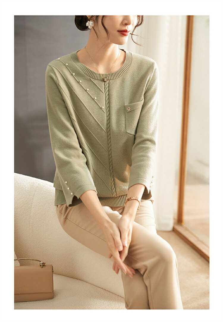 トップス ニット レディース 秋 7分袖 七分袖 ニットトップス ボリュームスリーブ クルーネック七分袖ニットトップス レディース ニット セーター トップスニット ベーシック 4色