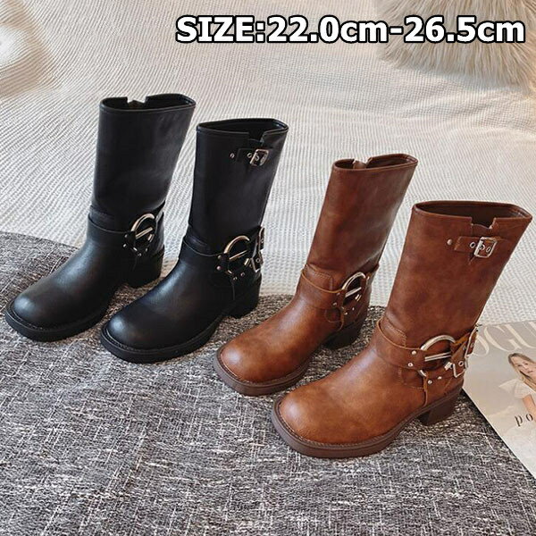 ショートブーツ レディース 歩きやすい ブーツ ミドル丈ブーツ ブーツ レディース ミドル丈 エンジニアブーツ エンジニア シンプル 疲れない チャンキーヒール...