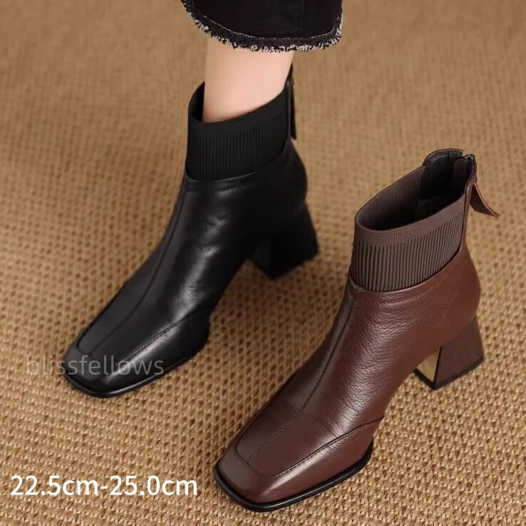 送料無料 ブーツ ショートブーツ スクエアトゥレディース シューズ 靴 ストレッチブラック 黒 茶色ブラウン ショート ローヒール約5cmチャンキーヒール太ヒー...