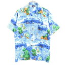 古着 MAUI マウイ 総柄 半袖 アロハシャツ M 青系 メンズ 【中古】