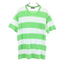 古着 A BATHING APE アベイシングエイプ 日本製 ボーダー 半袖 Tシャツ M 黄緑x白 ベイプ ポケット メンズ 【中古】(4)