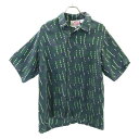 古着 HONOLULU USA ホノルル シルク 総柄 シェル プリント 半袖 アロハシャツ S グリーン メンズ 【中古】