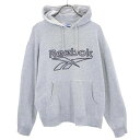 古着 Reebok リーボック ロゴ刺繍 長袖 スウェットパーカー L グレー 裏起毛 メンズ 【中古】 【PD】