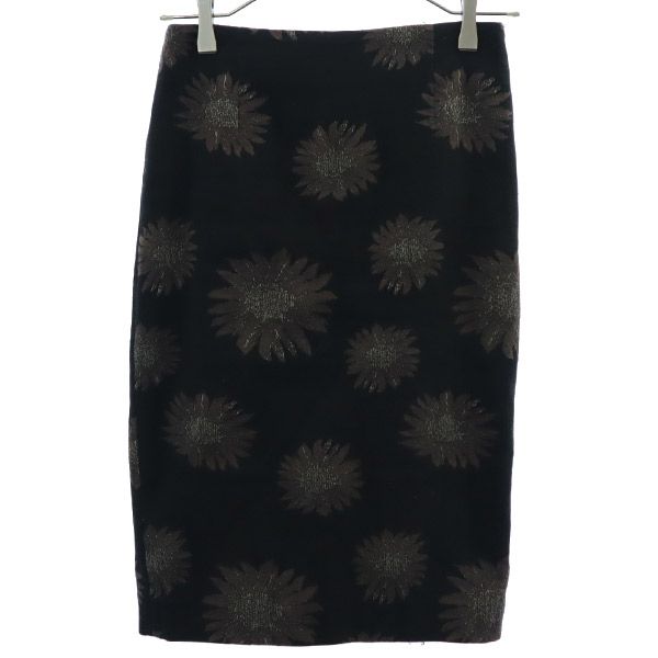 古着 UNITED ARROWS ユナイテッドアローズ 日本製 花柄 ミディ丈 タイトスカート 36 ブラック系 レディース 【中古】