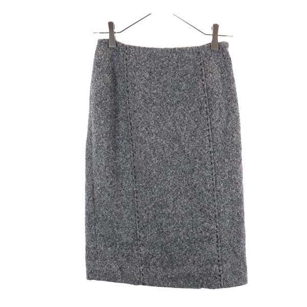 古着 LANVIN ランバン ウール100% ミディ丈 タイトスカート 36 グレー系 サイドジップ レディース 【中古】 【PD】