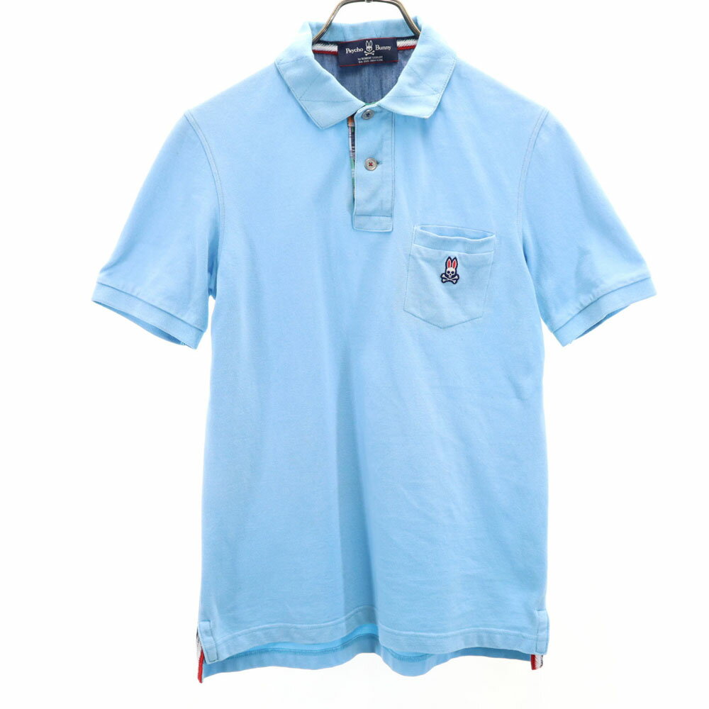 古着 Psycho Bunny サイコバニー 日本製 ゴルフ 半袖 ポロシャツ M 水色 鹿の子 メンズ 【中古】 【PD】