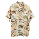 古着 SUN SURF サンサーフ 東洋エンタープライズ 総柄 半袖 アロハシャツ M ベージュ系 開襟 オープンカラー メンズ 【中古】 【PD】