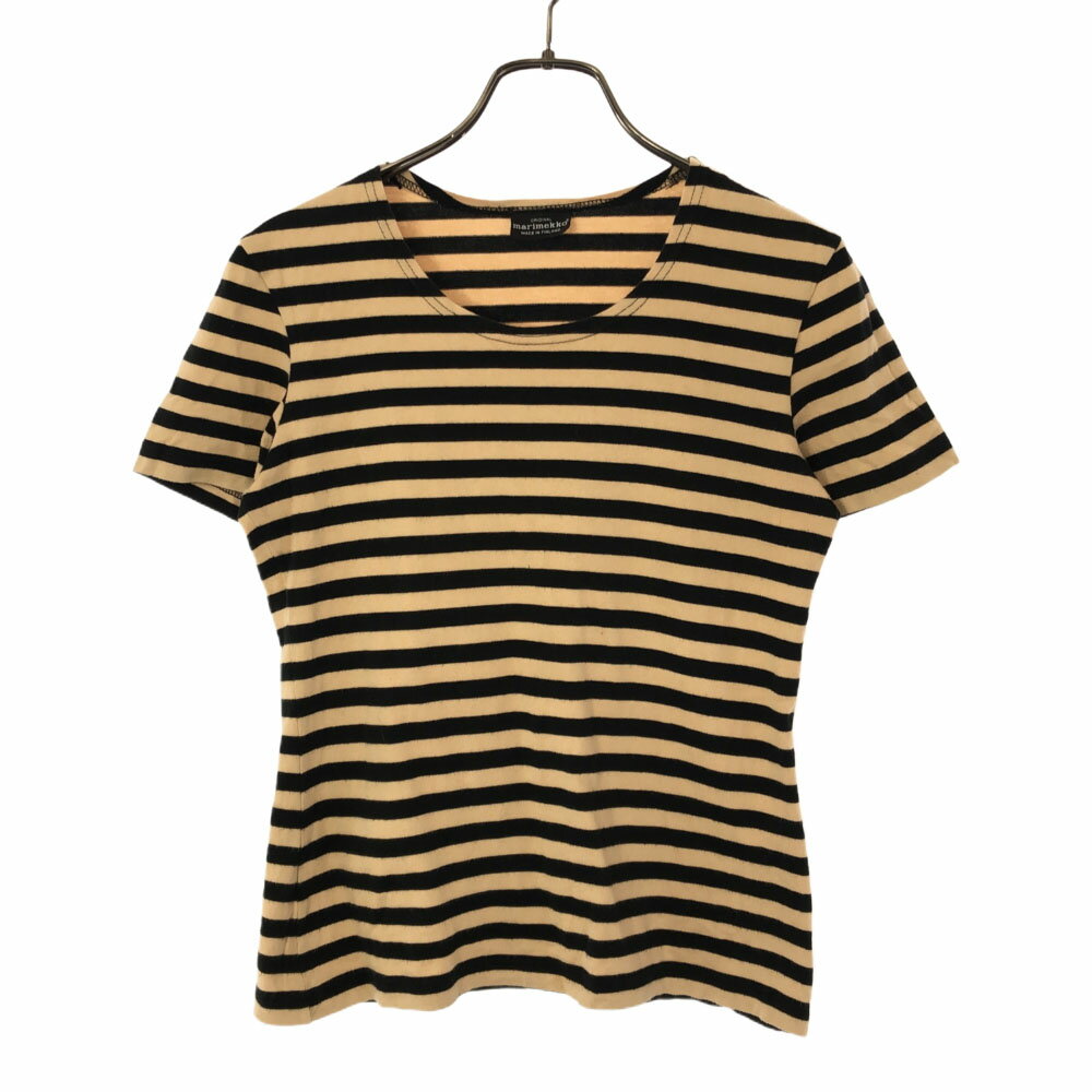 古着 marimekko マリメッコ ボーダー 半袖 Tシャツ XS ベージュ×ブラック レディース 【中古】 【PD】