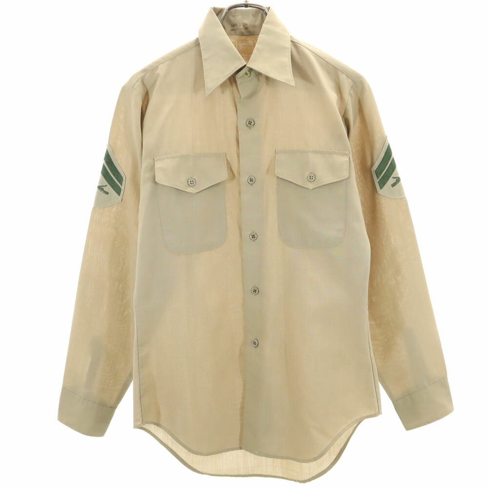 迷彩t恤 - 古着 US ARMY アメリカ軍 80s ウールブレンド DLA ヴィンテージ 長袖 ミリタリーシャツ 14 1/2×34 ベージュ系 メンズ 【中古】