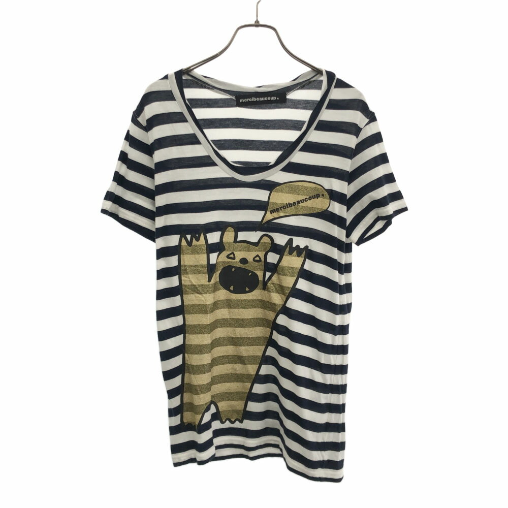 古着 mercibeaucoup. メルシーボークー 日本製 ボーダー 半袖 Tシャツ 1 ホワイト系 レディース 【中古】