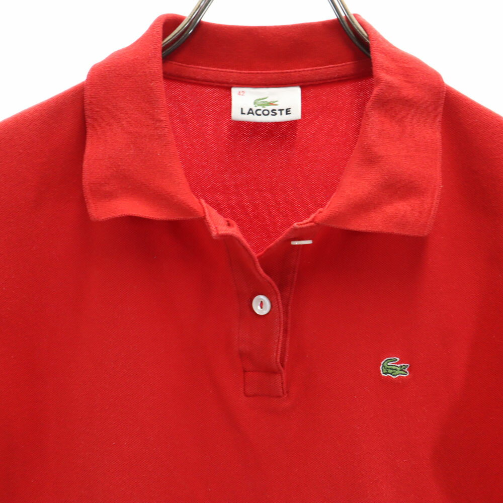 古着 LACOSTE ラコステ 半袖 ポロシャツ 42 レッド 鹿の子 レディース 【中古】