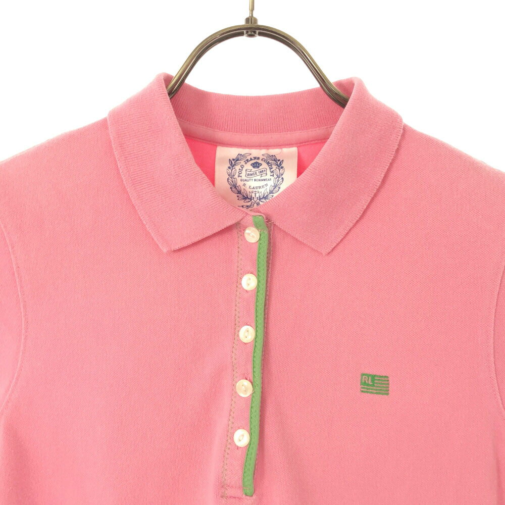 古着 POLO JEANS COMPANY ポロジーンズカンパニー ロゴ刺繍 半袖 ポロシャツ M ピンク 鹿の子地 ラルフローレン レディース 【中古】