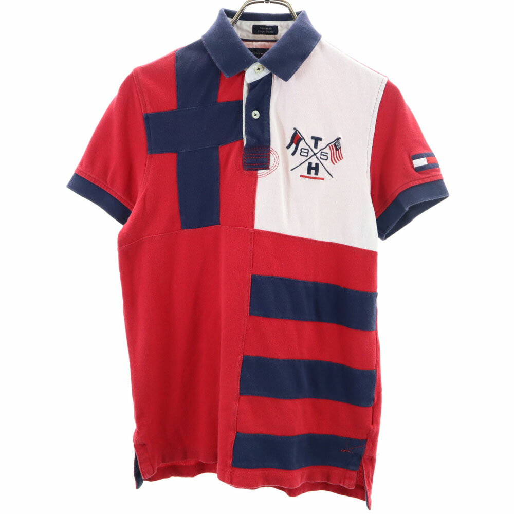 古着 TOMMY HILFIGER トミーヒルフィガー 半袖 ポロシャツ XS レッド 他 CUSTOM FIT 鹿の子 メンズ 【中古】
