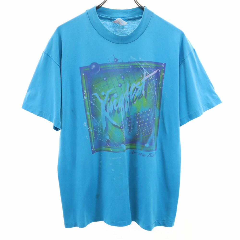 樂天商城 - 古着 Hanes ヘインズ 90s USA製 オールド プリント 半袖 Tシャツ L ブルー メンズ 【中古】 【PD】