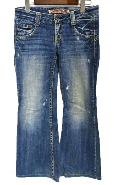 【中古】DRIVE JEANS ドライブジーンズ USA製 USED加工 ワイドデニムパンツ w25 青紺 激安 ＆ 【170126】古着【レディース】