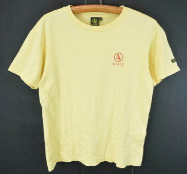 【中古】AIGLE エーグル 日本製 半袖 ロゴ Tシャツ XS クリームイエロー ○ メール便可 【170527】古着【メンズ】【s50】