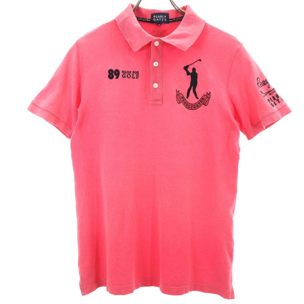 古着 PEARLY GATES パーリーゲイツ ゴルフ 半袖 ポロシャツ 3 ピンク 鹿の子地 メンズ 【中古】
