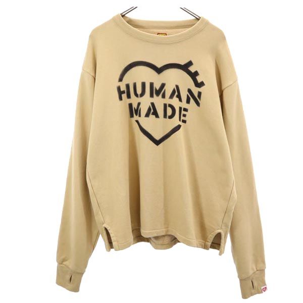 ヒューマンメイド 日本製 両面プリント スウェット XL ベージュ HUMAN MADE_ トレーナー 長袖 裏起毛 ロゴ レディース 【中古】 【231022】