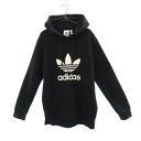 古着 アディダス adidas トレフォイルロゴプリント 長袖 スウェットパーカー M ブラック プルオーバー トレーナー メンズ 【中古】