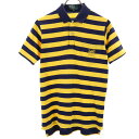 古着 Polo by Ralph Lauren ポロバイラルフローレン 80s 緑タグ ヴィンテージ ボーイズ ボーダー柄 半袖 ポロシャツ 160cm イエロー×ネイビー キッズ 【中古】