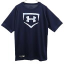 アンダーアーマー ロゴプリント トレーニングシャツ YXL ネイビー UNDER ARMOUR 半袖 Tシャツ クルーネック スポーツ キッズ 【中古】 【230608】 メール便可