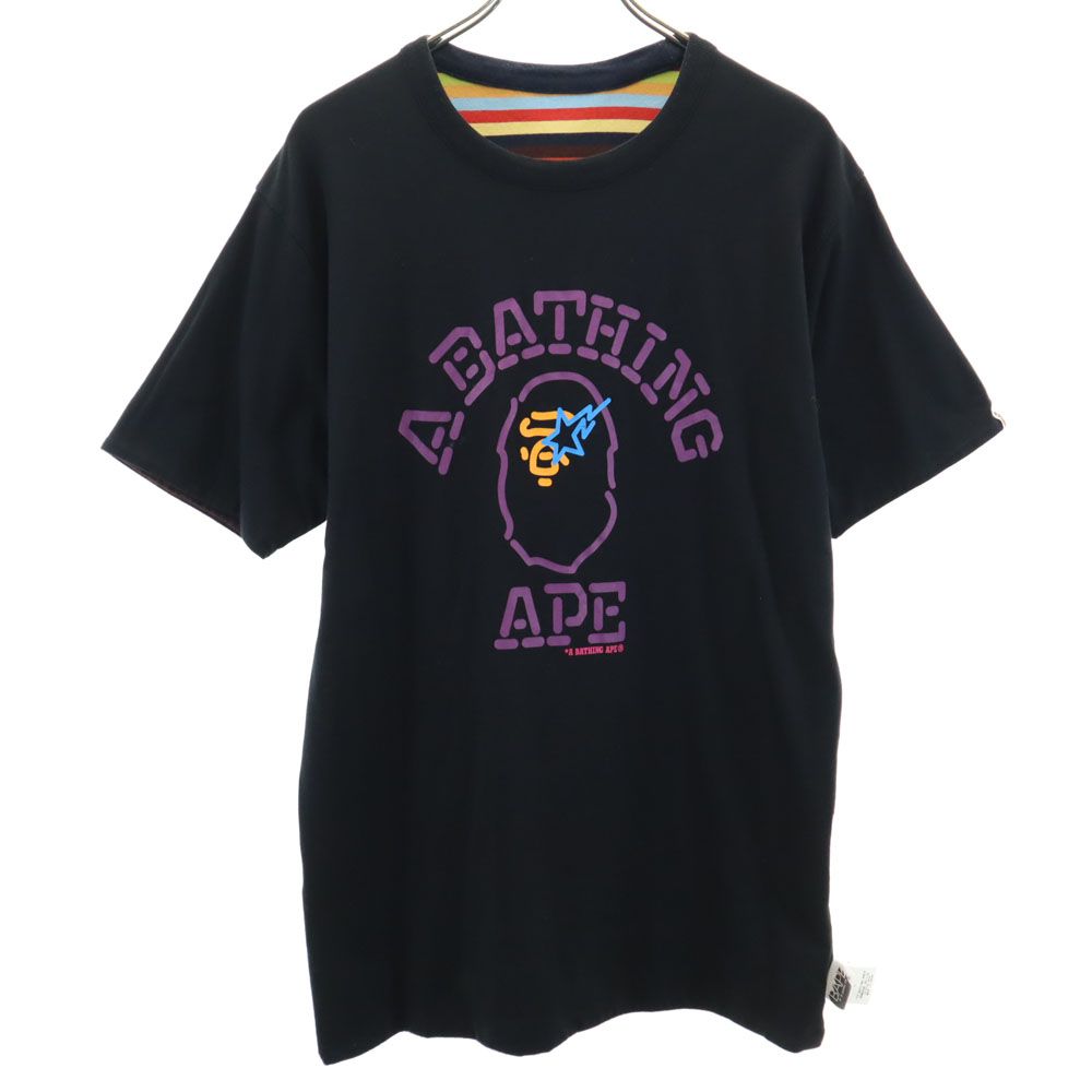 ベイプ 日本製 プリント 半袖 リバーシブル Tシャツ L ブラック BAPE A BATHING APE メンズ 【中古】 【240413】