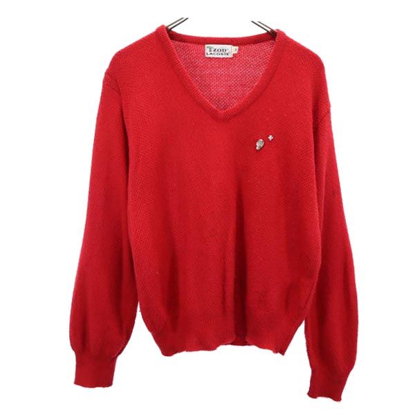 古着 IZOD LACOSTE アイゾッドラコステ 70s USA製 ヴィンテージ 糸巻きタグ 長袖 Vネック ニット M レ..