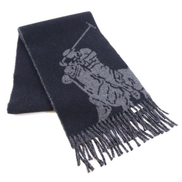 ポロラルフローレン イタリア製 マフラー 黒×グレー POLO RALPH LAUREN メンズ 【中古】 【230109】