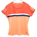 アディダス 総柄 トレーニングシャツ M オレンジ adidas 半袖 Tシャツ クルーネック スポーツ ウォームアップ レディース 【中古】 【230608】...