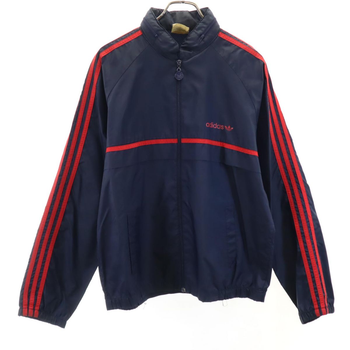 樂天商城 - 古着 adidas アディダス 80s ヴィンテージ トレフォイルロゴ ジャケット M ネイビー 裏メッシュ切り替え フード メンズ 【中古】