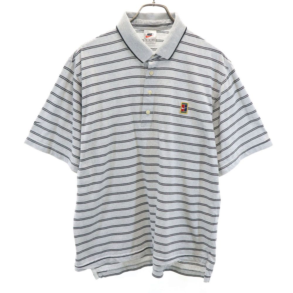 古着 NIKE ナイキ 90s 00s 日本製 白タグ オールド ボーダー柄 半袖 ポロシャツ S グレー系 メンズ 【中古】 【PD】