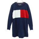 トミーヒルフィガー プリント ロング スウェット トレーナー XS ネイビー TOMMY HILFIGER 裏起毛 レディース 【220928】 【中古】