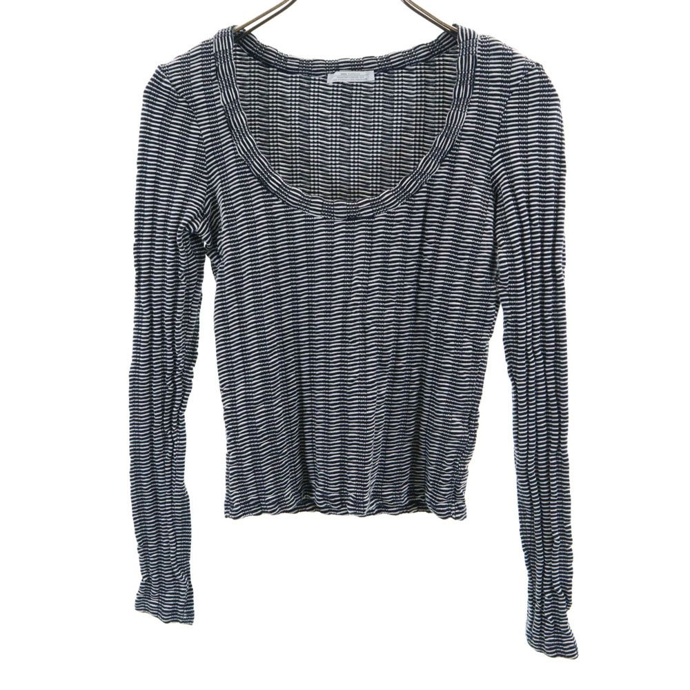 古着 ZARA ザラ ボーダー柄 長袖 ラウンドネック Tシャツ M 黒×白 レディース 【中古】